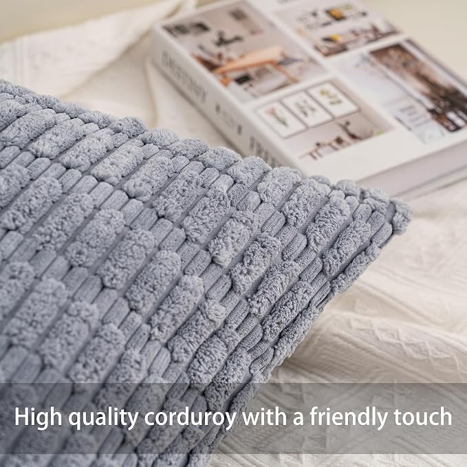 Pack of 2 Corduroy Decorative Throw Pillow Covers 16x16 Inch Soft Striped - Image 2
