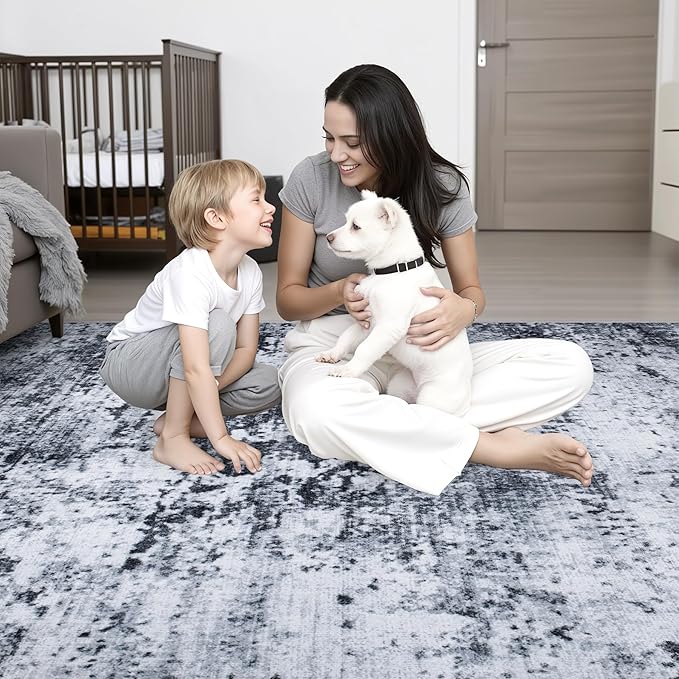 9x12 Area Rug Living Room Rug: Washable Modern Abstract Soft Thin Rug Indoor - Image 9