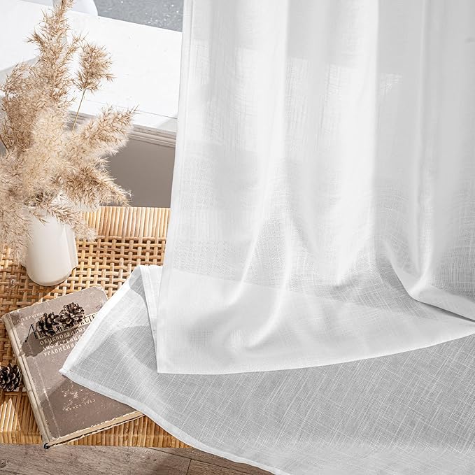 MIULEE White Linen Curtains 84 Inch Length 2 Panels - Image 7