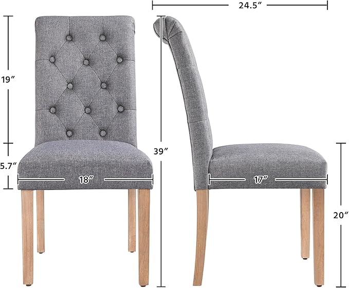 Yaheetech Dining Chairs Set of 6 Fabric Upholstered Dining Room Chairs with Button Tufted High Back and Solid Wood Legs for Kitchen/Living Room/Restaurant, Modern Style, Dark Gray