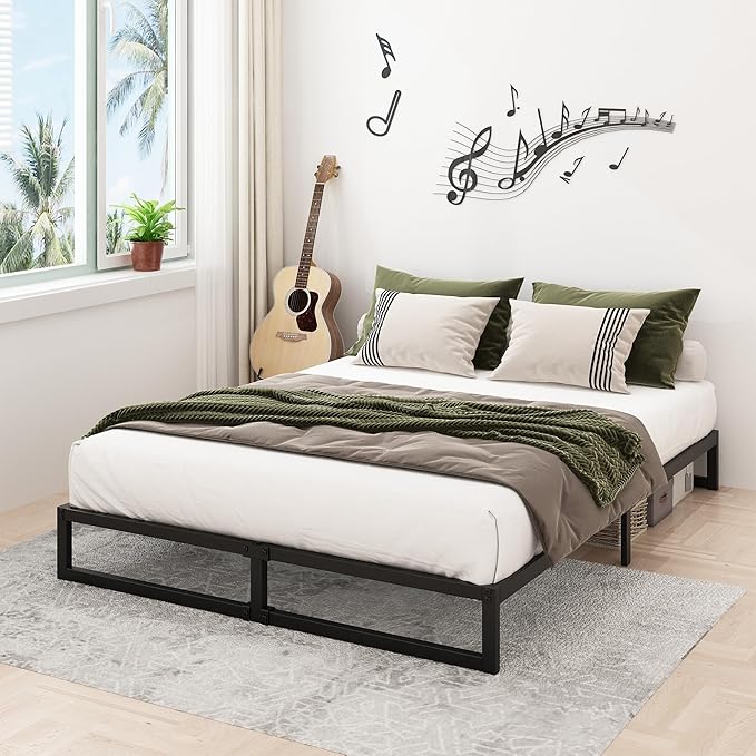 8 Inch King Bed Frame Sturdy Mattress Foundation, Heavy Duty Metal Platform with Steel Slats Support No Box Spring Needed, Noise Free, Easy Assembly, Black
