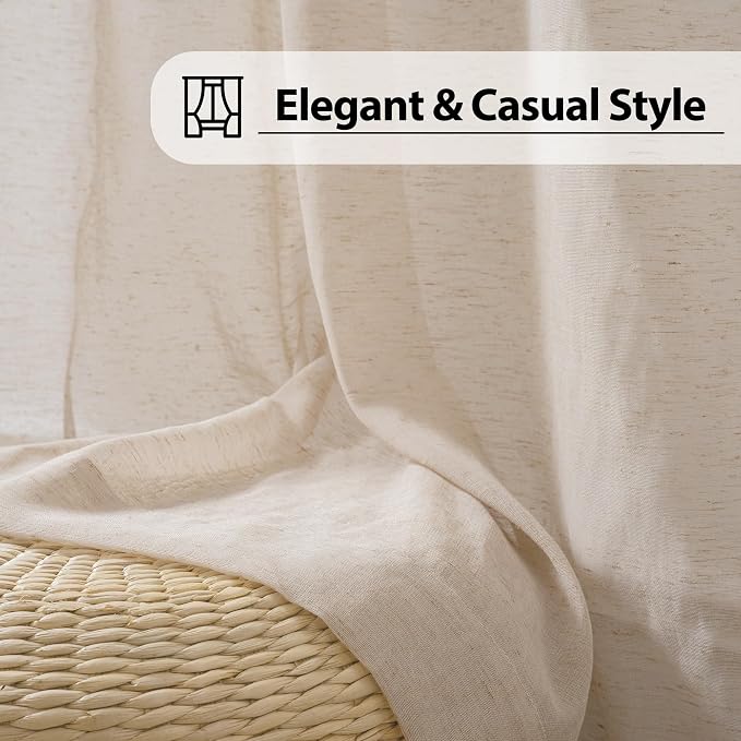 FMFUNCTEX Linen Sheer Curtains for Bedroom, Taupe Curtains 63 Inch Length for - Image 8