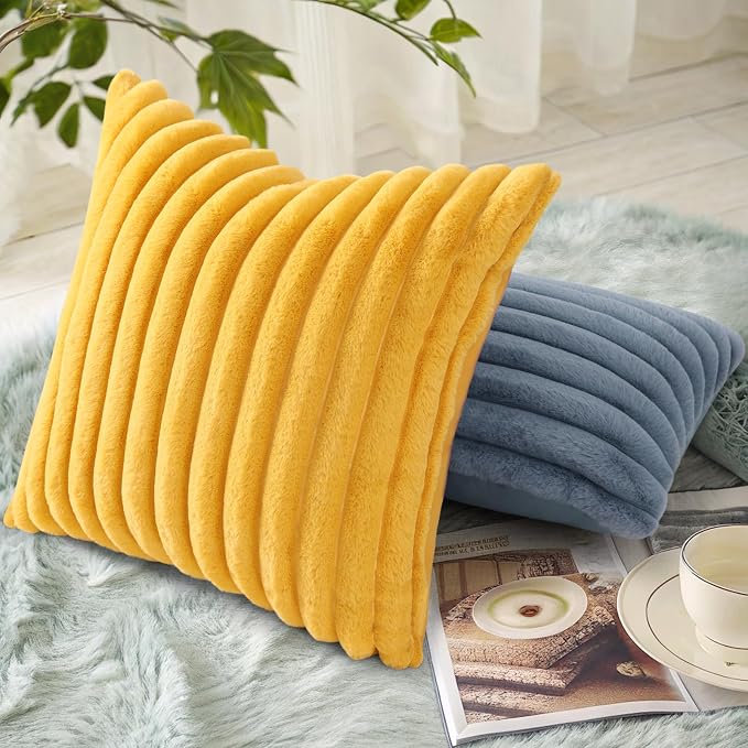 decorUhome Summer Cozy Faux Fur Throw Pillow Covers 22x22 Set of 2 Decorative - Image 4