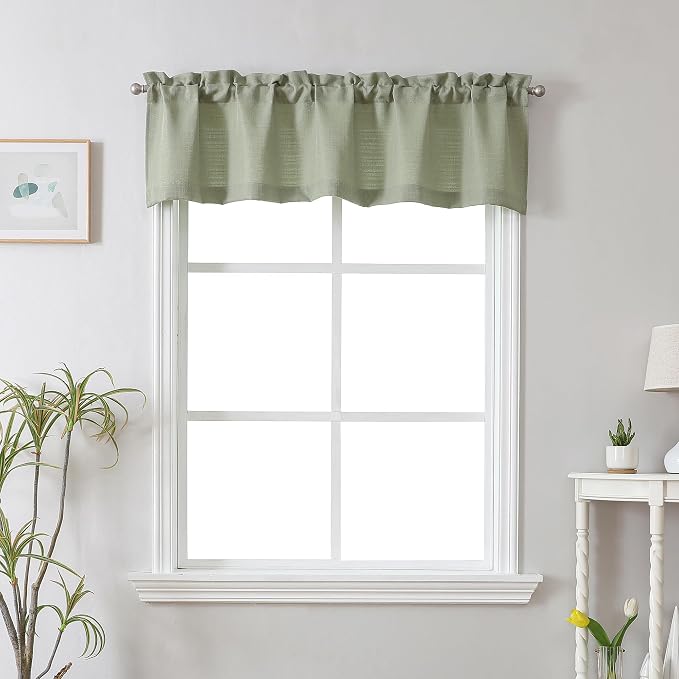 Chyhomenyc Light Green Valance for Windows, Light Filtering Faux Linen Solid by Chyhomenyc