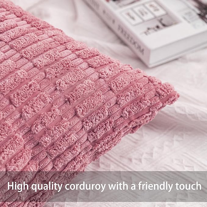 Pack of 2 Corduroy Decorative Throw Pillow Covers 12x20 Inch Soft Striped - Image 2