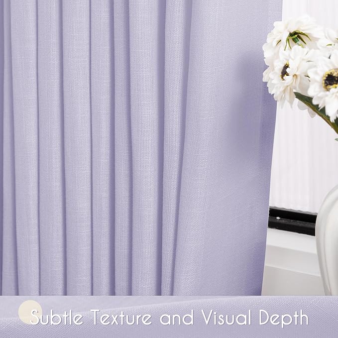 Lavender Semi Sheer Linen Curtains 96 Inches Long 2 Panels Set - Image 4