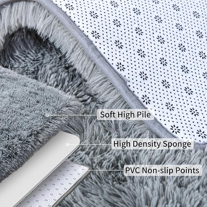 Soft Runner Rugs for Bedroom Hallways, 2 Packs 2x4 Grey Fluffy Shag Throw Area - Image 4