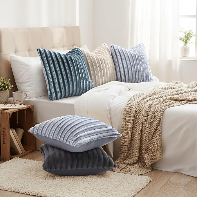 decorUhome Cozy Faux Fur Throw Pillow Covers 20x20 Set of 2 Decorative Soft - Image 6