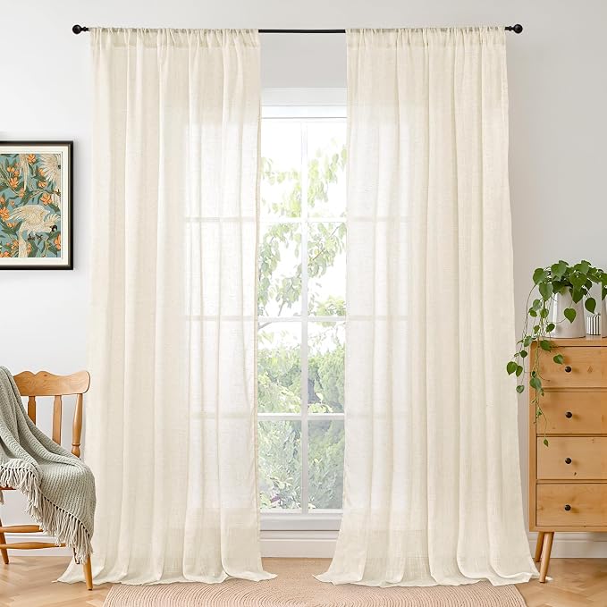 BGment Extra Long Beige Linen Curtains 96 Inch Length by BGment