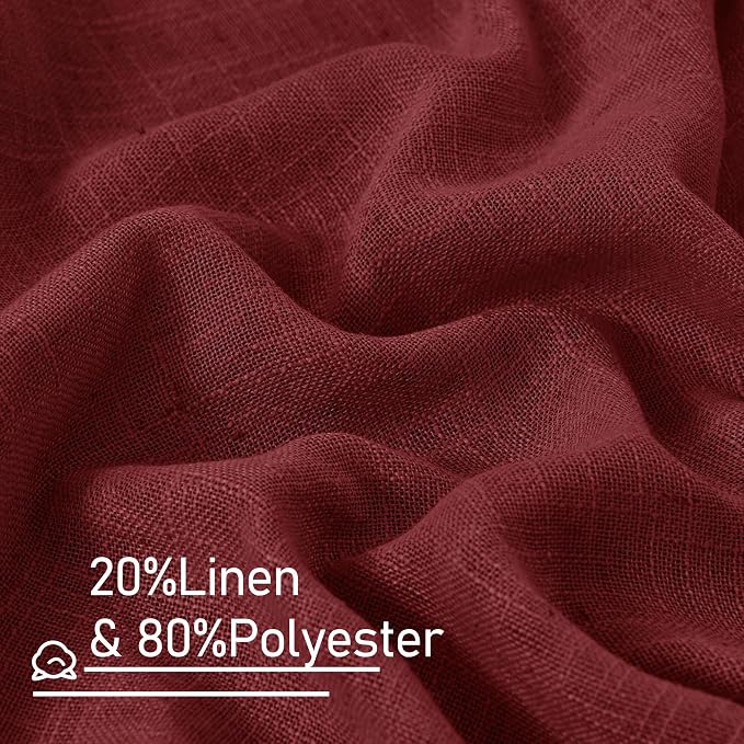 LAMIT Burgundy Red Sheer Linen Curtains 63 Inch Length, Linen Textured Light - Image 3