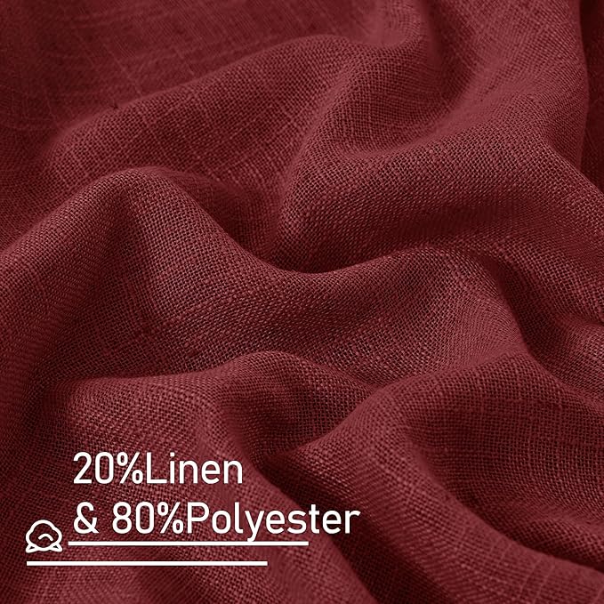 LAMIT Burgundy Red Linen Curtains 48 Inch Length 2 Panels, Light Filtering Semi - Image 3
