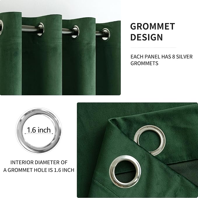MIULEE Christmas Velvet Curtains Emerald Green Elegant Grommet Thermal - Image 2