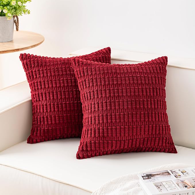 Pack of 2 Corduroy Decorative Throw Pillow Covers 18x18 InchSoft Striped Pillow by Unknown