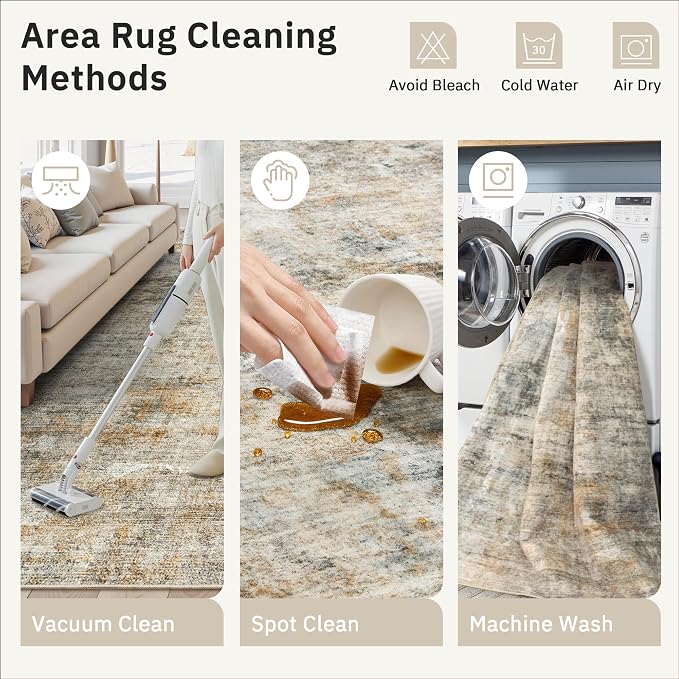 9x12 Area Rugs for Living Room, Non-Slip Machine Washable Vintage Rugs - Image 9