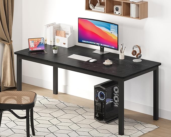 GarveeHome 78.7in Industrial Dining Table for 6, Wooden Long Dinner Table with Mortise Tenon Design, Kitchen Table with Sturdy Metal Legs, for Dining Room Home Office Living Room, Black