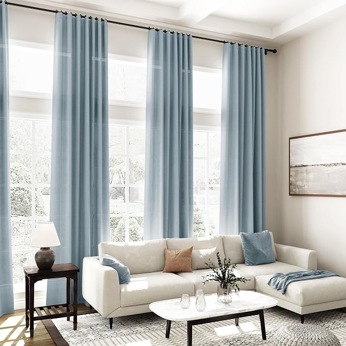 Nanspring Light Blue Linen Curtains 102 Inches Long Rod Pocket Back Tab Drapes - Image 7
