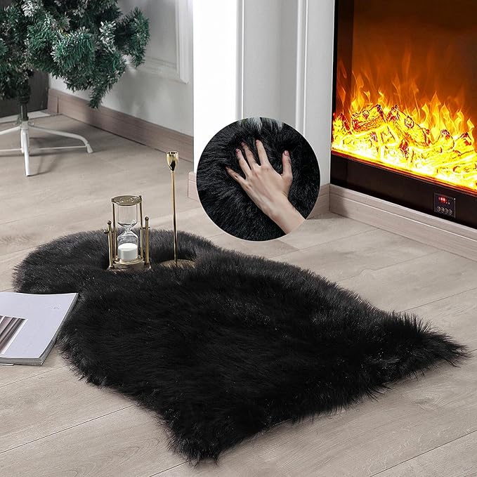 linmopm Faux Fur Rug Sheepskin Shag Fluffy Fuzzy Black 2x3 ft Small Rugs by Limopmfauxfurproducts