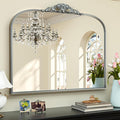 Keonjinn Vintage Mirror for Wall, 40" x 30" Silver Mirror with Metal Frame, Ornate Arched Decoration, Brass Mirror for Mantle, Living Room, French Cleat Mounting