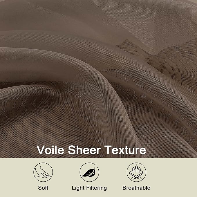 Chocolate Sheer Curtains 84 Inches Long 2 Panels, Soft Light Filtering Curtains - Image 7
