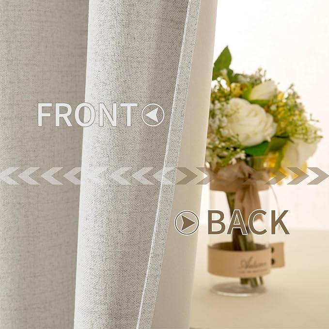 MIULEE Linen Texture Curtains for Bedroom Light Cream 100% Blackout Thermal - Image 6