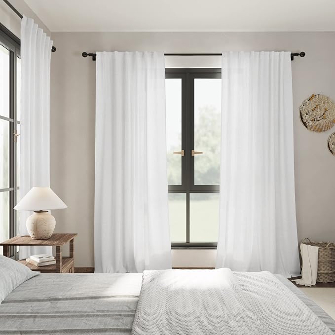 Nanspring White Linen Curtains 84 inches Long - Image 7