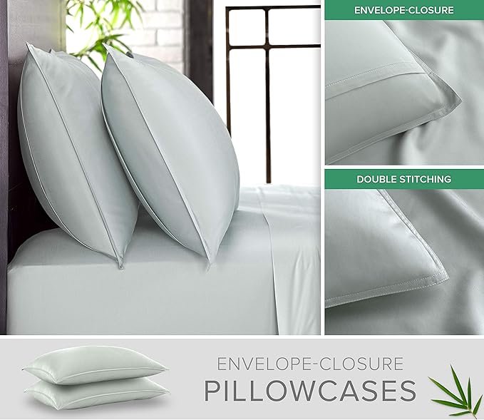 California King Sheets by Pure Bamboo, Genuine 100% Organic Viscose Derived from Bamboo Bed Sheet Set, Soft & Cooling, Double Stitching, Lifetime Quality Promise (California King, Sea Glass)