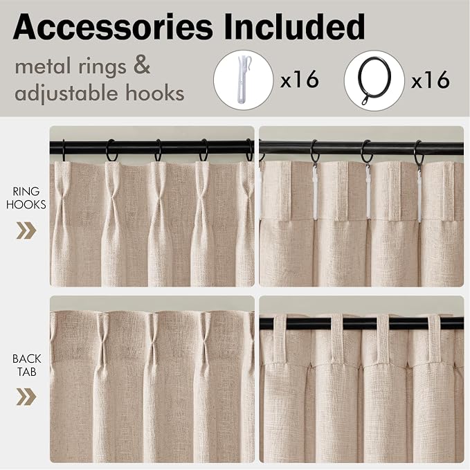 MIULEE Pinch Pleated Thick Linen Curtains 108 Inches Length 2 Panels - Image 8