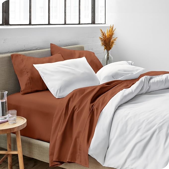 Bare Home Full Sheet Set - Luxury 1800 Ultra-Soft Microfiber Full Bed Sheets - Double Brushed - Deep Pockets - Easy Fit - 4 Piece Set - Bedding Sheets & Pillowcases (Full, Terracotta)