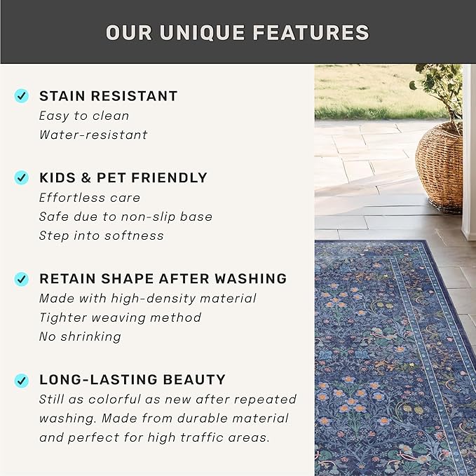 Dark Blue 2'6" x 10' Long Runner Rugs - Image 7