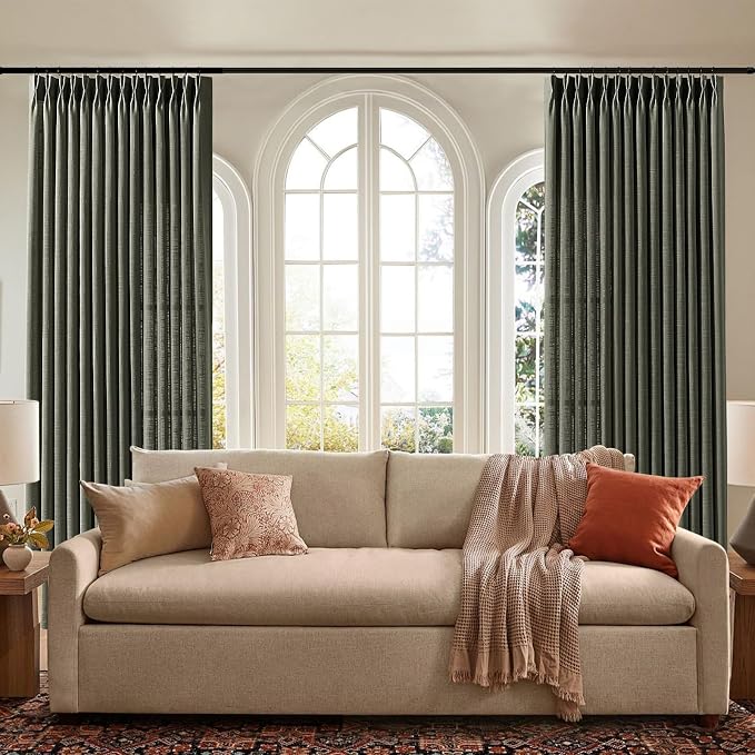 96 Inch Linen Curtains for Living Room, Pinch Pleated Semi Sheer Curtain Rustic - Image 9