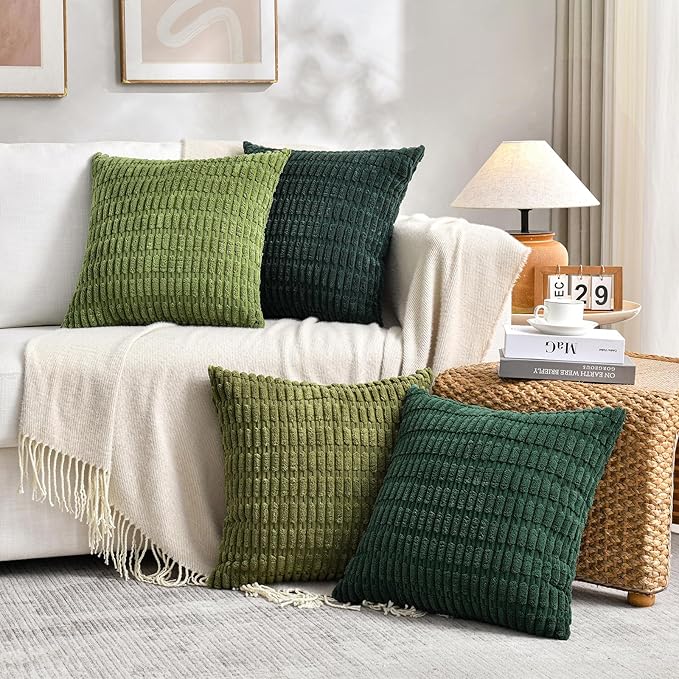 Fancy Homi 4 Packs Hunter Green Decorative Throw Pillow Covers 20x20 Inch - Image 6