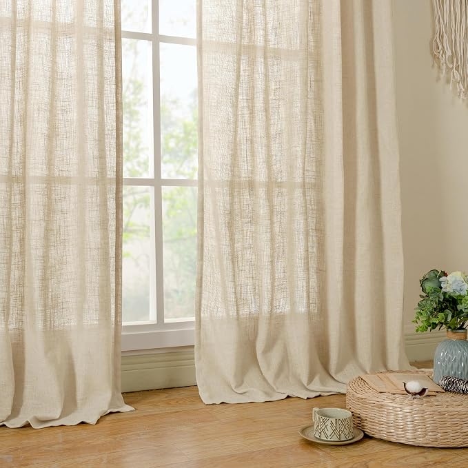 LAMIT Linen Kitchen Curtains 30 Inch Length, Semi Sheer Light Filtering Window - Image 9