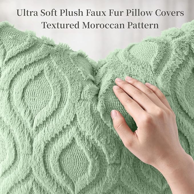decorUhome Throw Pillow Covers 22x22 Inch Set of 2, Soft Plush Faux Wool Sage - Image 6