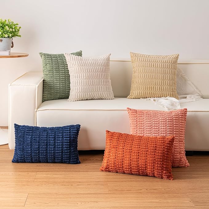 Pack of 2 Corduroy Decorative Throw Pillow Covers 26x26 InchSoft Striped Pillow - Image 4