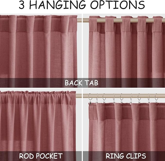 Canyon Rose Linen Curtains for Living Room 98 Inches Long Light Filtering Semi - Image 2
