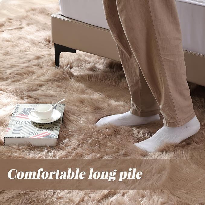 ORINOVA Beige 3ft Round Fluffy Shaggy Rug Washable Soft Area Rug - Image 7