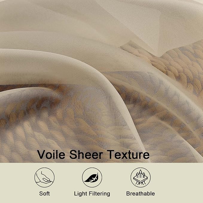 Sheer Taupe Curtains for Bedroom Living Room 63 Inch Length 2 Panels, Airy Soft - Image 3