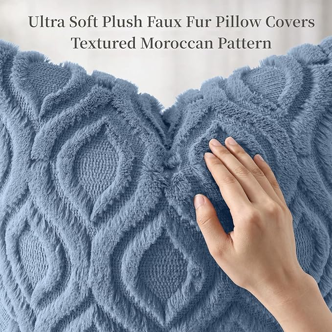 decorUhome Throw Pillow Covers 22x22 Inch Set of 2, Soft Plush Faux Wool Dusty - Image 6