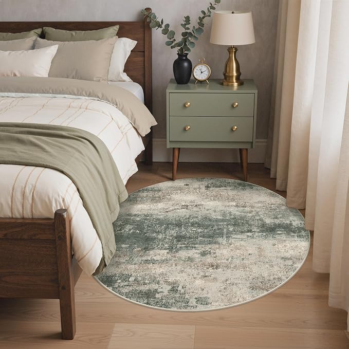 Round Rugs 4FT for Living Room Bedroom, Modern Abstract Machine Washable Circle - Image 3