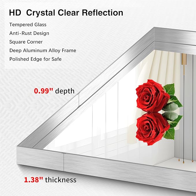 Silver Bathroom Mirror, 40x48 Inch Rectangular Framed Mirror, Large Wall Mounted Bathroom Vanity Mirror Over Sink for Bedroom,Restroom, Living Room, Hangs Vertically or Horizontally