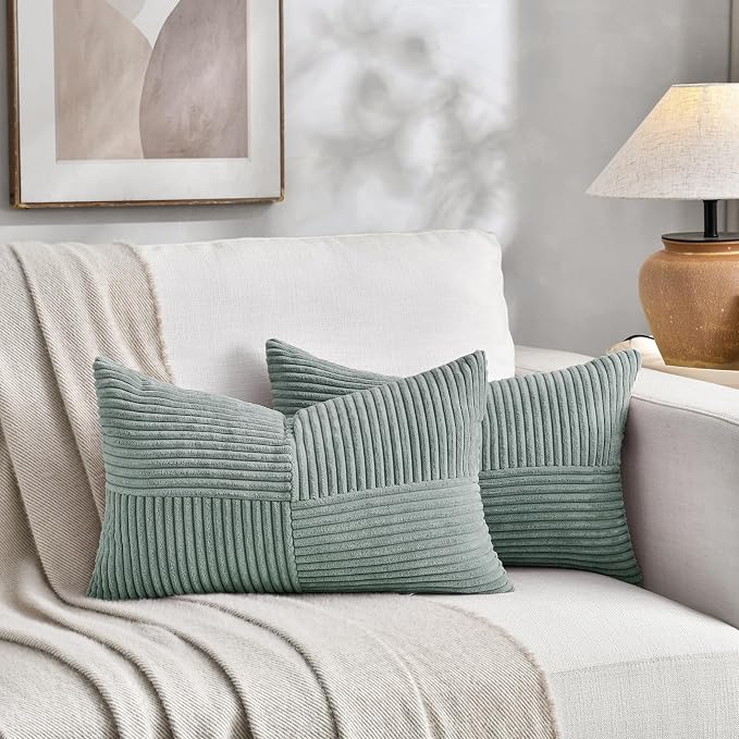 Fancy Homi 2 Packs Grey Blue Lumbar Decorative Throw Pillow Covers 12x20 Inch - Image 5