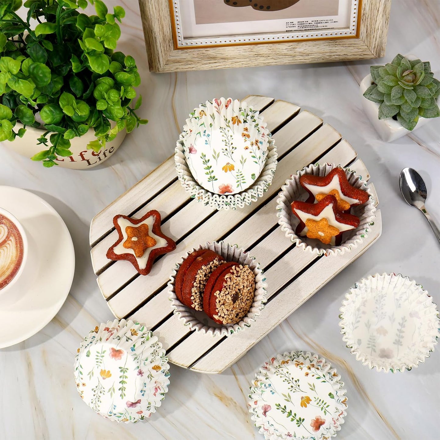 Whaline 300Pcs Floral Cupcake Liners Colorful Flower Paper Baking Cups Wildflower Muffin Liner Cupcake Wrappers for Baby Shower Bridal Shower Wedding Party Baking Supplies, 2 x 1.2 Inch