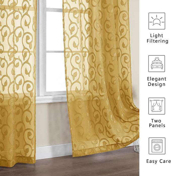 OWENIE Furman Gold Sheer Curtains 84 inches Long - Image 3