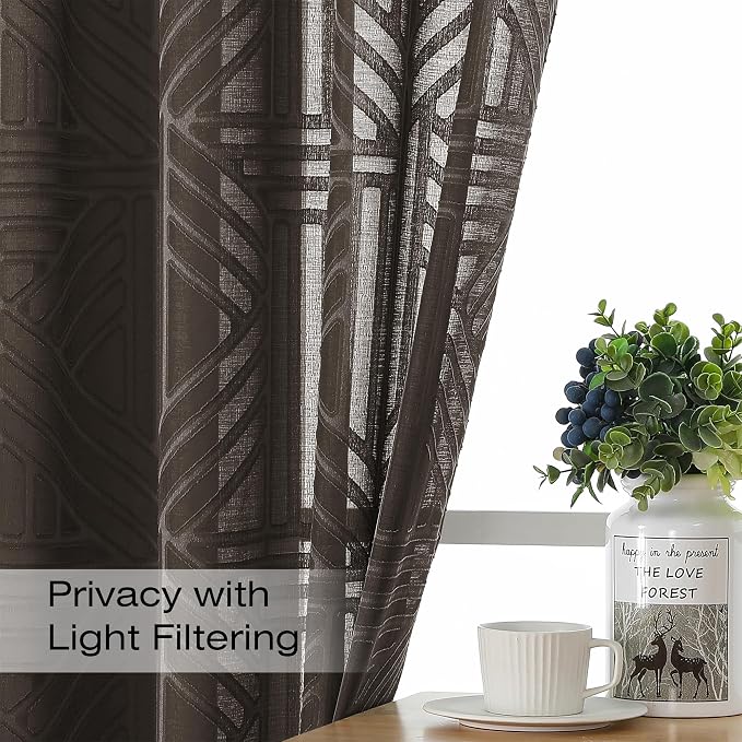 Simplebrand Chocolate Sheer Kitchen Curtains 36 Inch Length Tier Curtains 2 - Image 2