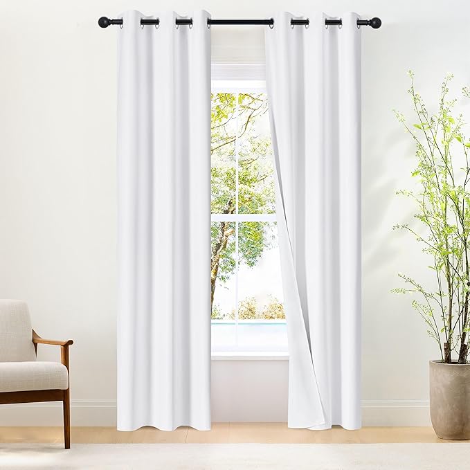 NICETOWN White Blackout Curtains W52 x L84 2 Panels, Grommet Full Blackout by NICETOWN