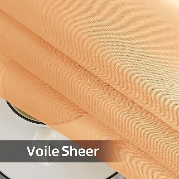 youleyar Solid Sheer Rod Pocket Curtain Voile Draperies 2 Panels Beige Semi - Image 6