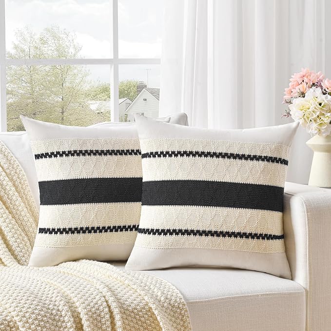 Fancy Homi Set of 1 Boho Black Decorative Throw Pillow Cover 20x20 Inch - Image 2