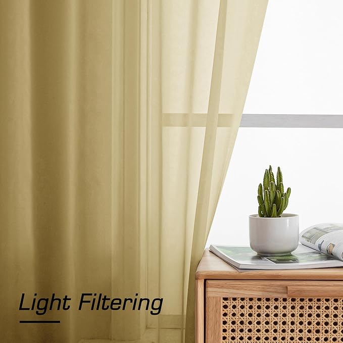 Simplebrand Rod Pocket Top Solid Voile Sheer Curtains - Image 3