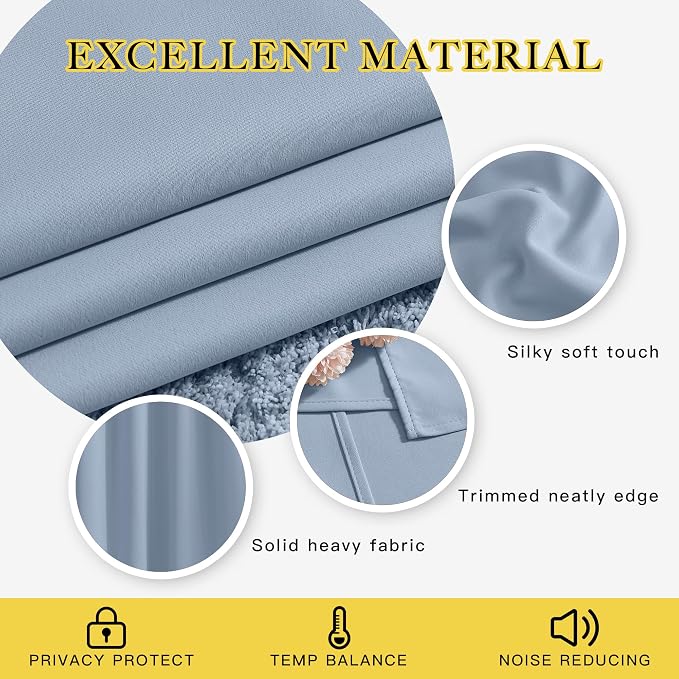 NICETOWN Vintage Blue Blackout Curtains 102 inches Long, Grommet Thermal - Image 3