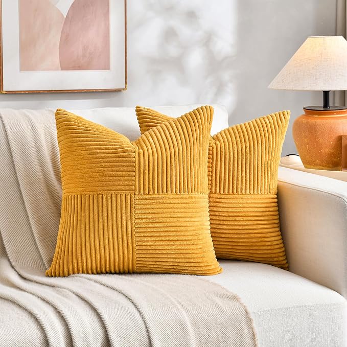 Fancy Homi 2 Packs Gold Yellow Euro Decorative Throw Pillow Covers 28x28 Inch - Image 5